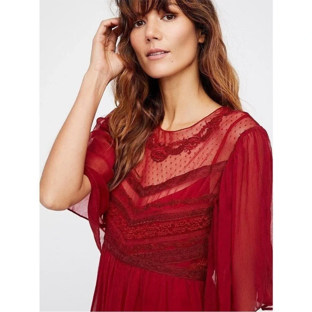 New! Free People In The Field Midi Dress in Red - Size Small - Picture 2 of 8